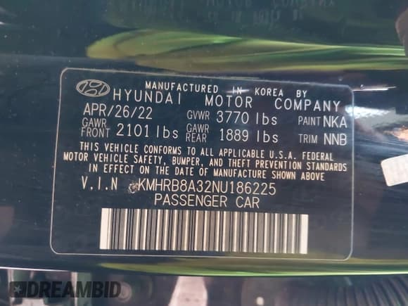 ✅ 2022 Hyundai Venue SE • VIN: KMHRB8A32NU186225 • Lot: 41352090. Wystawiony na IAAI z przebiegiem 43 767 mil. Bezpłatny archiwum sprzedaży aukcyjnych z USA i szczegółowy raport historii pojazdu na DreamBid. Zdjęcie 9.