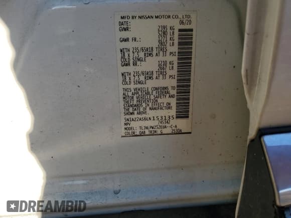 ✅ 2020 Nissan Murano S • VIN: 5N1AZ2AS6LN153135 • Лот: 90267685. Опубликован ранее на Copart с пробегом 78 545 миль. Бесплатный доступ к архиву аукционных продаж из США и подробный отчёт об истории автомобиля на DreamBid. Изображение 13.