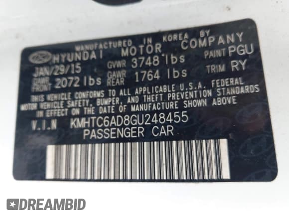 ✅ 2016 Hyundai Veloster • VIN: KMHTC6AD8GU248455 • Lot: 42947167. Listed on IAAI with 143,050 mi. Free auction sales archive from the USA and detailed vehicle history report at DreamBid. Image 9.