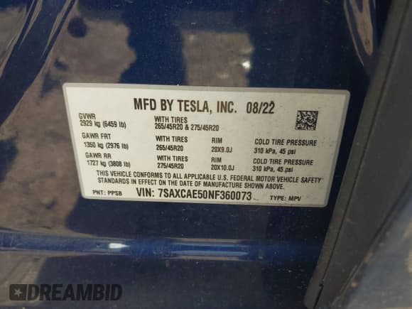 ✅ 2022 Tesla Model X • VIN: 7SAXCAE50NF360073 • Lot: 42212400. Wystawiony na IAAI z przebiegiem Nie podano. Bezpłatny archiwum sprzedaży aukcyjnych z USA i szczegółowy raport historii pojazdu na DreamBid. Zdjęcie 9.