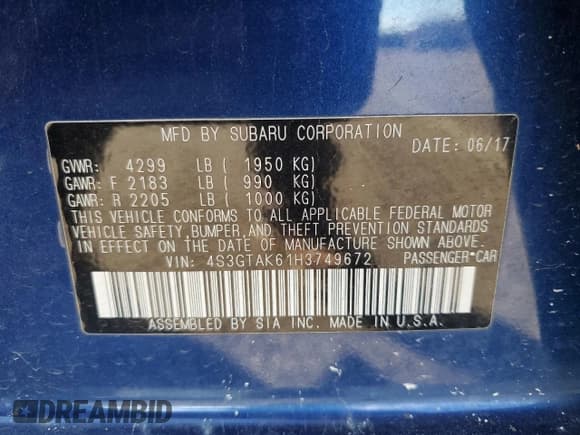 ✅ 2017 Subaru Impreza Special Sports • VIN: 4S3GTAK61H3749672 • Лот: 90843615. Опубликован ранее на Copart с пробегом 62 733 миль. Бесплатный доступ к архиву аукционных продаж из США и подробный отчёт об истории автомобиля на DreamBid. Изображение 12.