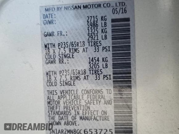 ✅ 2016 Nissan Pathfinder Platinum • VIN: 5N1AR2MN8GC653725 • Lot: 86316205. Listed on Copart with 158,396 mi. Free auction sales archive from the USA and detailed vehicle history report at DreamBid. Image 13.