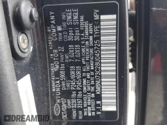 ✅ 2008 Hyundai Veracruz GLS • VIN: KM8NU73C28U045725 • Лот: 70575545. Опубликован ранее на Copart с пробегом 111 052 миль. Бесплатный доступ к архиву аукционных продаж из США и подробный отчёт об истории автомобиля на DreamBid. Изображение 13.