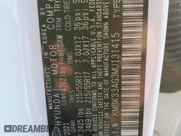 ✅ 2021 Hyundai Kona Limited • VIN: KM8K33AG3MU131415 • Lot: 44672703. Listed on Copart with 10,650 mi miles. Access the free auction sales archive from the USA and view a detailed vehicle history report at DreamBid. Image 14.