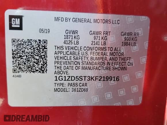 2019 Chevrolet Malibu LT с VIN 1G1ZD5ST3KF219916, выставлен на аукционе Copart как лот 90027925 с пробегом 61 163 миль миль и Списание • Salvage title. История ставок и продаж доступна на DreamBid. Изображение 12.