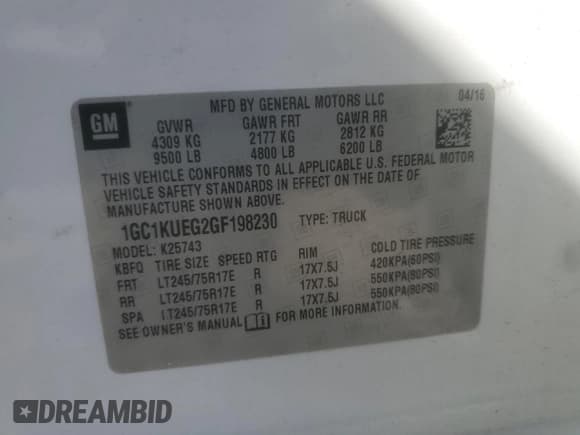 ✅ 2016 Chevrolet Silverado 2500HD Work Truck • VIN: 1GC1KUEG2GF198230 • Лот: 91877325. Опубликован ранее на Copart с пробегом 210 311 миль. Бесплатный доступ к архиву аукционных продаж из США и подробный отчёт об истории автомобиля на DreamBid. Изображение 12.