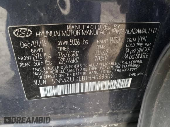 ✅ 2017 Hyundai Santa Fe 2.4L • VIN: 5NMZUDLB1HH033309 • Lot: 43258543. Wystawiony na Copart z przebiegiem 81 009 mil mil. Skorzystaj z bezpłatnego archiwum sprzedaży aukcyjnych z USA i zobacz szczegółowy raport historii pojazdu na DreamBid. Zdjęcie 12.