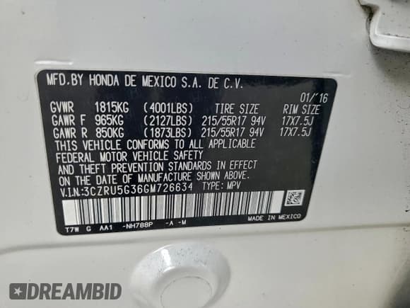 ✅ 2016 Honda HR-V LX • VIN: 3CZRU5G36GM726634 • Lot: 92406855. Wystawiony na Copart z przebiegiem 104 092 mil. Bezpłatny archiwum sprzedaży aukcyjnych z USA i szczegółowy raport historii pojazdu na DreamBid. Zdjęcie 13.