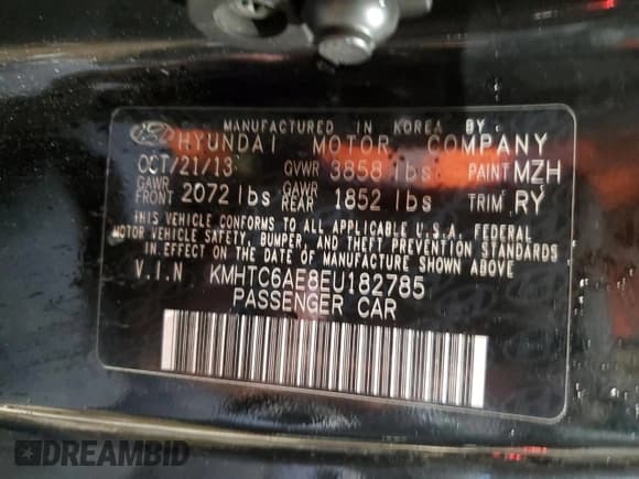 ✅ 2014 Hyundai Veloster Turbo • VIN: KMHTC6AE8EU182785 • Lot: 41662745. Listed on Copart with 89,228 mi. Free auction sales archive from the USA and detailed vehicle history report at DreamBid. Image 12.