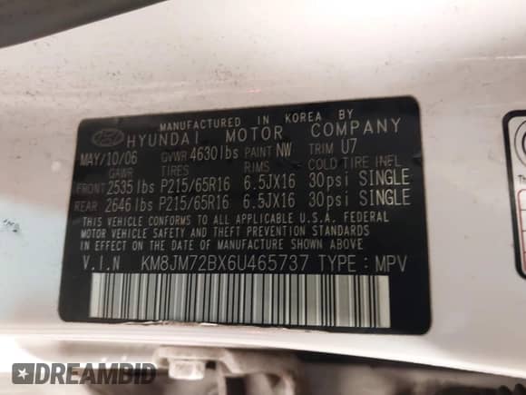 2006 Hyundai Tucson GL с VIN KM8JM72BX6U465737, выставлен на аукционе IAAI как лот 42203453 с пробегом 162 107 миль миль и . История ставок и продаж доступна на DreamBid. Изображение 9.