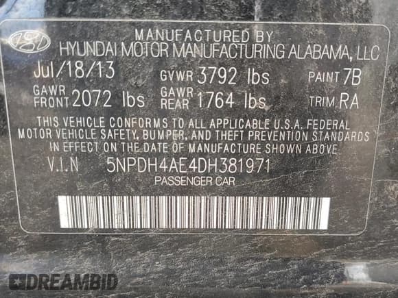 ✅ 2013 Hyundai Elantra GLS • VIN: 5NPDH4AE4DH381971 • Lot: 83877725. Listed on Copart with 123,871 mi. Free auction sales archive from the USA and detailed vehicle history report at DreamBid. Image 12.