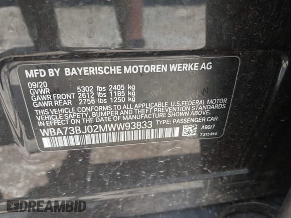 ✅ 2021 BMW 5 Series 540i xDrive • VIN: WBA73BJ02MWW93833 • Lot: 42160043. Listed on IAAI with 59,779 mi. Free auction sales archive from the USA and detailed vehicle history report at DreamBid. Image 9.
