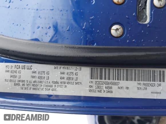 ✅ 2019 Dodge Challenger SXT • VIN: 2C3CDZAG5KH566837 • Lot: 43626225. Listed on IAAI with 110,173 mi. Free auction sales archive from the USA and detailed vehicle history report at DreamBid. Image 9.