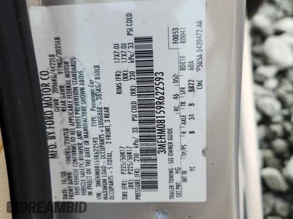 ✅ 2009 Mercury Milan Premier • VIN: 3MEHM08159R622593 • Lot: 68422805. Wystawiony na Copart z przebiegiem 158 926 mil. Bezpłatny archiwum sprzedaży aukcyjnych z USA i szczegółowy raport historii pojazdu na DreamBid. Zdjęcie 12.