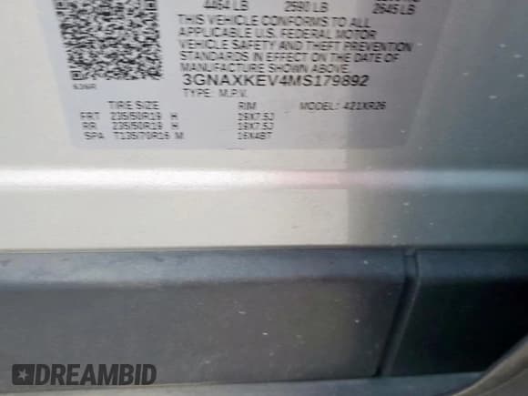 ✅ 2021 Chevrolet Equinox LT • VIN: 3GNAXKEV4MS179892 • Лот: 85838135. Опубликован ранее на Copart с пробегом 39 224 миль. Бесплатный доступ к архиву аукционных продаж из США и подробный отчёт об истории автомобиля на DreamBid. Изображение 12.