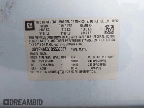 ✅ 2013 Cadillac SRX • VIN: 3GYFNAE37DS537087 • Lot: 42796695. Listed on IAAI with 326,039 mi. Free auction sales archive from the USA and detailed vehicle history report at DreamBid. Image 9.