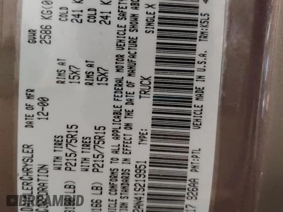 ✅ 2001 Dodge Dakota Sport • VIN: 1B7GL2AN41S219951 • Lot: 70732775. Wystawiony na Copart z przebiegiem 120 285 mil. Bezpłatny archiwum sprzedaży aukcyjnych z USA i szczegółowy raport historii pojazdu na DreamBid. Zdjęcie 12.