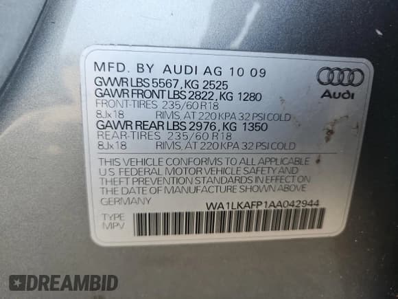 ✅ 2010 Audi Q5 Premium Plus • VIN: WA1LKAFP1AA042944 • Lot: 67831595. Listed on Copart with 155,216 mi. Free auction sales archive from the USA and detailed vehicle history report at DreamBid. Image 13.