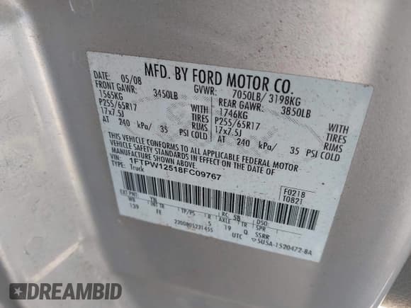 ✅ 2008 Ford F-150 XLT • VIN: 1FTPW12518FC09767 • Lot: 43379891. Wystawiony na IAAI z przebiegiem 208 828 mil. Bezpłatny archiwum sprzedaży aukcyjnych z USA i szczegółowy raport historii pojazdu na DreamBid. Zdjęcie 9.