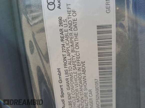 ✅ 2022 Audi RS 5 Sportback • VIN: WUAAWCF52NA901057 • Lot: 62050164. Listed on Copart with 22,175 mi. Free auction sales archive from the USA and detailed vehicle history report at DreamBid. Image 13.