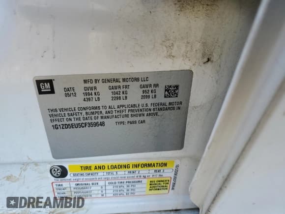 ✅ 2012 Chevrolet Malibu 2LT • VIN: 1G1ZD5EU5CF359648 • Lot: 78495734. Listed on Copart with 171,931 mi. Free auction sales archive from the USA and detailed vehicle history report at DreamBid. Image 12.