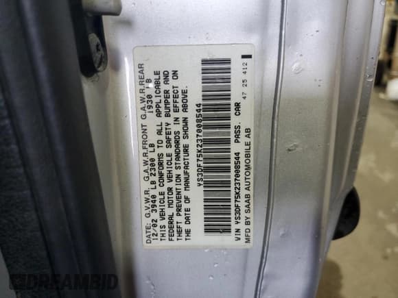 ✅ 2003 Saab 9-3 SE • VIN: YS3DF75K237008544 • Lot: 89815415. Listed on Copart with 83,926 mi. Free auction sales archive from the USA and detailed vehicle history report at DreamBid. Image 12.