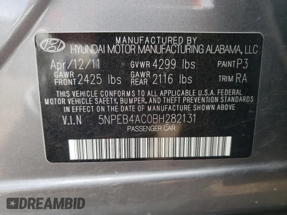 ✅ 2011 Hyundai Sonata GLS • VIN: 5NPEB4AC0BH282131 • Lot: 56656824. Listed on Copart with 131,587 mi. Free auction sales archive from the USA and detailed vehicle history report at DreamBid. Image 12.