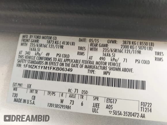 ✅ 2015 Ford Transit XL • VIN: 1FMZK1YM1FKB06349 • Lot: 42756713. Wystawiony na IAAI z przebiegiem 107 875 mil. Bezpłatny archiwum sprzedaży aukcyjnych z USA i szczegółowy raport historii pojazdu na DreamBid. Zdjęcie 9.