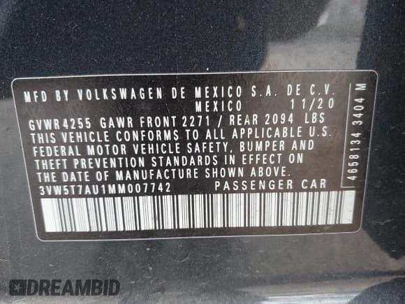 ✅ 2021 Volkswagen Golf GTI S • VIN: 3VW5T7AU1MM007742 • Lot: 41952782. Listed on IAAI with 43,654 mi. Free auction sales archive from the USA and detailed vehicle history report at DreamBid. Image 9.