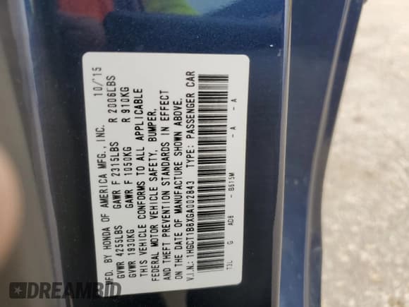 ✅ 2016 Honda Accord EX-L • VIN: 1HGCT1B8XGA002843 • Lot: 72068415. Wystawiony na Copart z przebiegiem 102 685 mil. Bezpłatny archiwum sprzedaży aukcyjnych z USA i szczegółowy raport historii pojazdu na DreamBid. Zdjęcie 13.