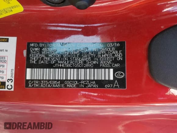 ✅ 2016 Lexus RC 350 F Sport • VIN: JTHHE5BC1G5012890 • Lot: 83923605. Listed on Copart with Not provided. Free auction sales archive from the USA and detailed vehicle history report at DreamBid. Image 13.