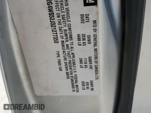 ✅ 2002 Buick Century Custom • VIN: 2G4WS52J321277350 • Lot: 57974494. Wystawiony na Copart z przebiegiem Nie podano. Bezpłatny archiwum sprzedaży aukcyjnych z USA i szczegółowy raport historii pojazdu na DreamBid. Zdjęcie 12.