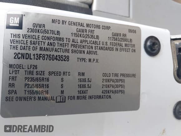 ✅ 2007 Chevrolet Equinox LS • VIN: 2CNDL13F876043528 • Лот: 41905094. Опубликован ранее на IAAI с пробегом 249 411 миль. Бесплатный доступ к архиву аукционных продаж из США и подробный отчёт об истории автомобиля на DreamBid. Изображение 9.