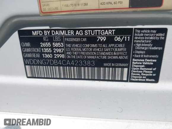 ✅ 2012 Mercedes-Benz S 550 • VIN: WDDNG7DB4CA423383 • Lot: 43046021. Listed on IAAI with 131,254 mi. Free auction sales archive from the USA and detailed vehicle history report at DreamBid. Image 9.