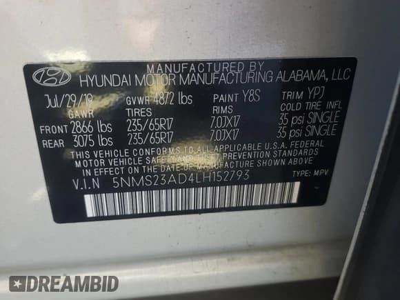 ✅ 2020 Hyundai Santa Fe SE • VIN: 5NMS23AD4LH152793 • Lot: 91037445. Wystawiony na Copart z przebiegiem 72 292 mil. Bezpłatny archiwum sprzedaży aukcyjnych z USA i szczegółowy raport historii pojazdu na DreamBid. Zdjęcie 13.