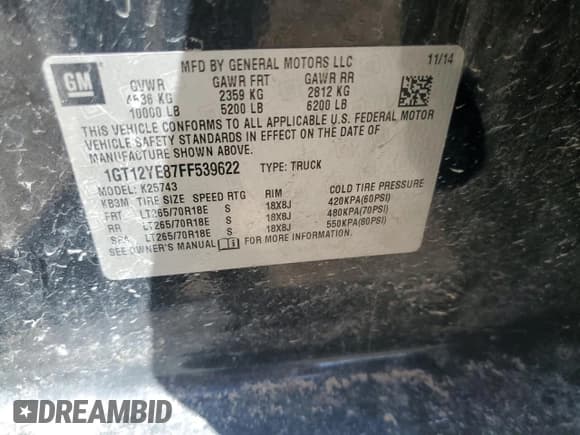 ✅ 2015 GMC Sierra 2500HD SLE • VIN: 1GT12YE87FF539622 • Lot: 49856905. Listed on Copart with 212,073 mi. Free auction sales archive from the USA and detailed vehicle history report at DreamBid. Image 12.