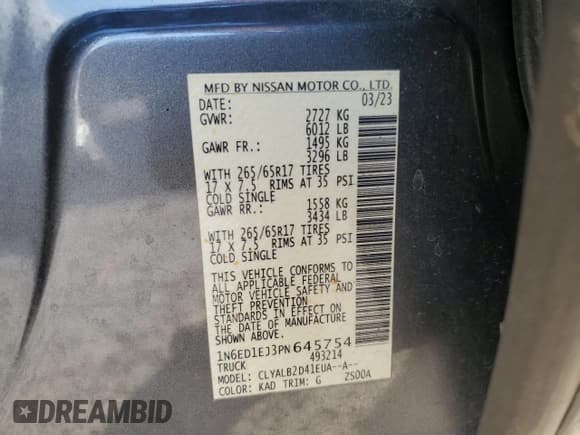 ✅ 2023 Nissan Frontier SV • VIN: 1N6ED1EJ3PN645754 • Lot: 57134365. Wystawiony na Copart z przebiegiem 42 695 mil. Bezpłatny archiwum sprzedaży aukcyjnych z USA i szczegółowy raport historii pojazdu na DreamBid. Zdjęcie 13.