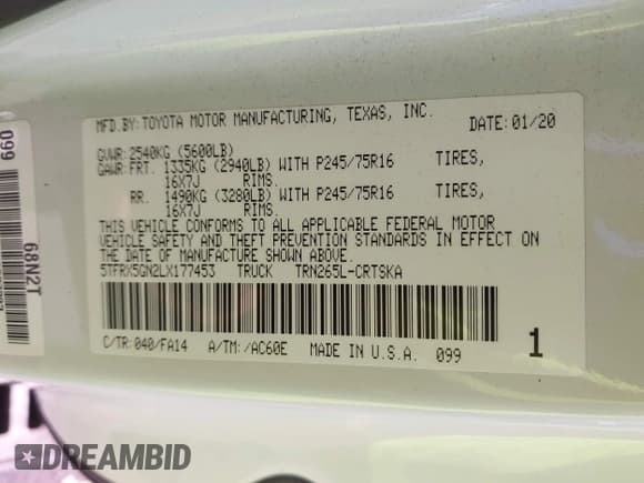 ✅ 2020 Toyota Tacoma SR • VIN: 5TFRX5GN2LX177453 • Lot: 43285689. Wystawiony na IAAI z przebiegiem 100 011 mil. Bezpłatny archiwum sprzedaży aukcyjnych z USA i szczegółowy raport historii pojazdu na DreamBid. Zdjęcie 9.