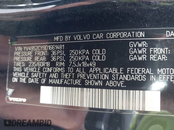 ✅ 2013 Volvo XC90 Premier Plus • VIN: YV4952CY9D1661481 • Lot: 43301097. Listed on IAAI with 221,341 mi. Free auction sales archive from the USA and detailed vehicle history report at DreamBid. Image 9.