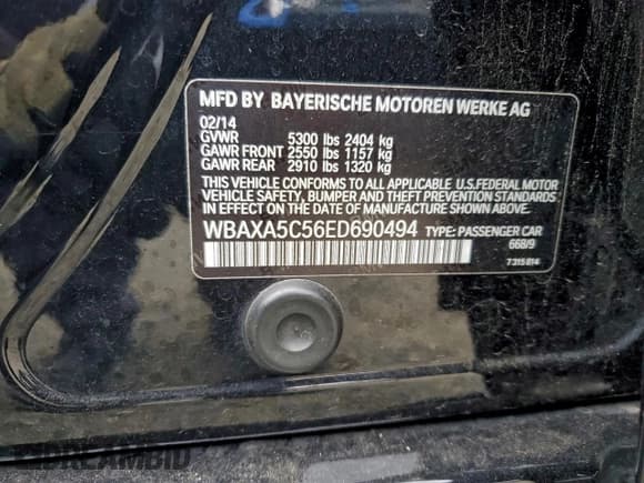 ✅ 2014 BMW 5 Series 535d • VIN: WBAXA5C56ED690494 • Lot: 95775775. Listed on Copart with 187,538 mi. Free auction sales archive from the USA and detailed vehicle history report at DreamBid. Image 12.