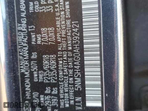 ✅ 2010 Hyundai Santa Fe SE • VIN: 5NMSH4AG0AH392421 • Lot: 81600384. Listed on Copart with Not provided. Free auction sales archive from the USA and detailed vehicle history report at DreamBid. Image 12.