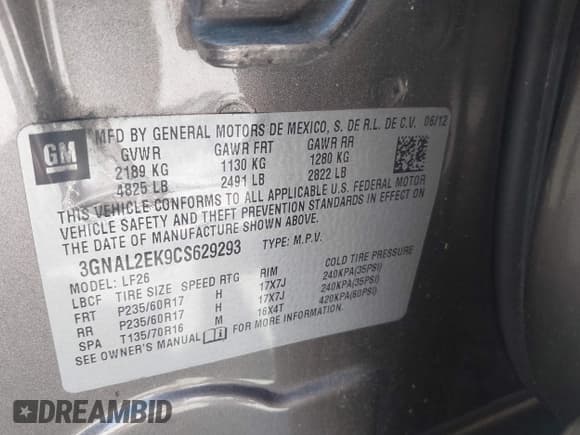 ✅ 2012 Chevrolet Captiva Sport LS • VIN: 3GNAL2EK9CS629293 • Lot: 41646359. Wystawiony na IAAI z przebiegiem 164 575 mil. Bezpłatny archiwum sprzedaży aukcyjnych z USA i szczegółowy raport historii pojazdu na DreamBid. Zdjęcie 9.