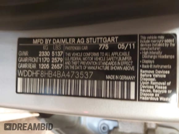 ✅ 2011 Mercedes-Benz E 350 Luxury • VIN: WDDHF8HB4BA473537 • Lot: 43648208. Listed on IAAI with 103,526 mi. Free auction sales archive from the USA and detailed vehicle history report at DreamBid. Image 9.