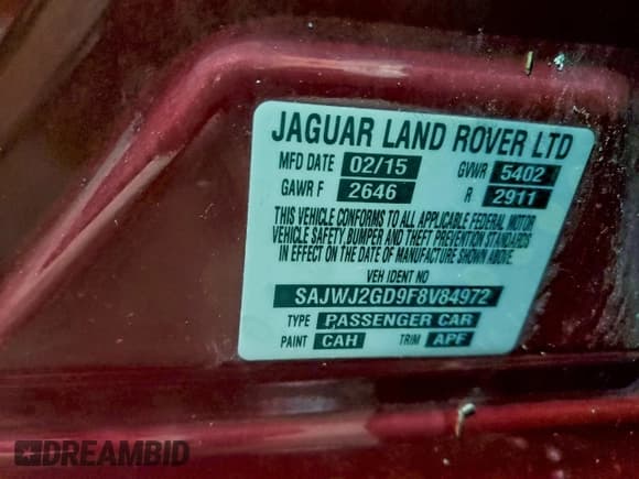 ✅ 2015 Jaguar XJ Portfolio • VIN: SAJWJ2GD9F8V84972 • Lot: 96822895. Listed on Copart with Not provided. Free auction sales archive from the USA and detailed vehicle history report at DreamBid. Image 12.