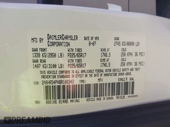 ✅ 2008 Chrysler Town & Country Touring • VIN: 2A8HR54PX8R108343 • Lot: 43082645. Listed on IAAI with 123,954 mi. Free auction sales archive from the USA and detailed vehicle history report at DreamBid. Image 9.