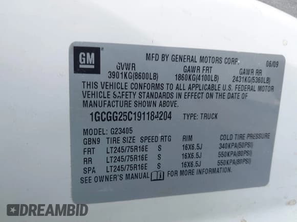 ✅ 2009 Chevrolet Express Cargo • VIN: 1GCGG25C191184204 • Lot: 42549573. Listed on IAAI with 258,740 mi. Free auction sales archive from the USA and detailed vehicle history report at DreamBid. Image 9.