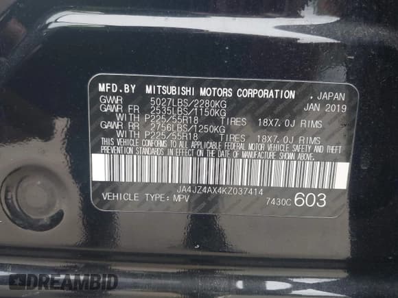 ✅ 2019 Mitsubishi Outlander GT • VIN: JA4JZ4AX4KZ037414 • Лот: 42439940. Опубликован ранее на IAAI с пробегом 60 347 миль. Бесплатный доступ к архиву аукционных продаж из США и подробный отчёт об истории автомобиля на DreamBid. Изображение 9.