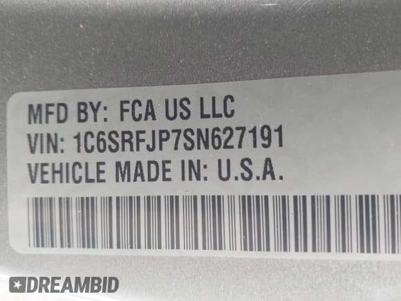 ✅ 2025 Ram 1500 Laramie • VIN: 1C6SRFJP7SN627191 • Lot: 42643293. Listed on IAAI with 7,406 mi. Free auction sales archive from the USA and detailed vehicle history report at DreamBid. Image 9.