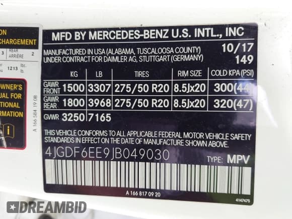 ✅ 2018 Mercedes-Benz GLS 450 • VIN: 4JGDF6EE9JB049030 • Lot: 41804243. Listed on IAAI with 60,985 mi. Free auction sales archive from the USA and detailed vehicle history report at DreamBid. Image 9.