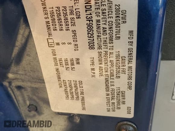 ✅ 2008 Chevrolet Equinox LS • VIN: 2CNDL13F986297038 • Лот: 81171934. Опубликован ранее на Copart с пробегом Не указан. Бесплатный доступ к архиву аукционных продаж из США и подробный отчёт об истории автомобиля на DreamBid. Изображение 13.